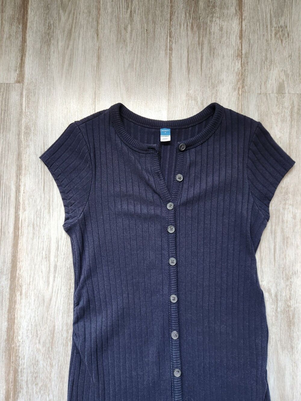 Old Navy Maternity Ribbed Midi Dress Womens Medium Navy Blue Button Front EUC - Picture 2 of 11